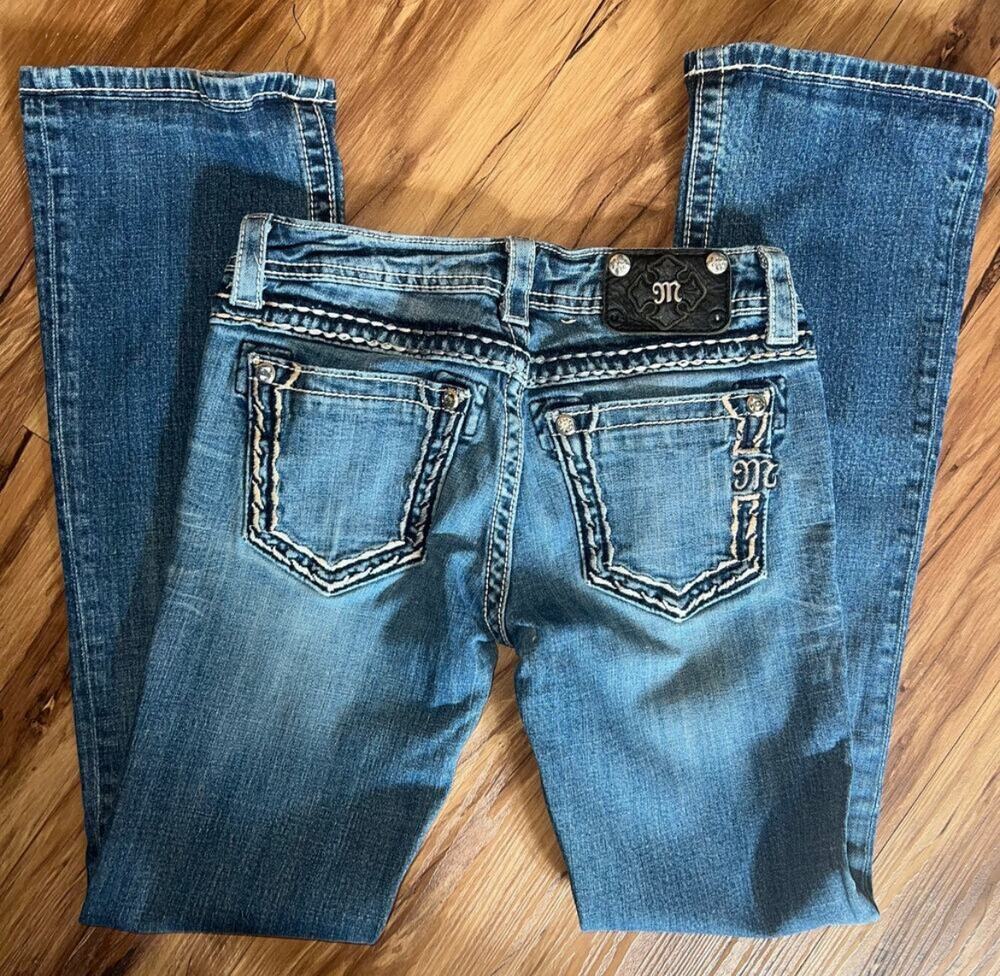 Low Rise Boot Cut Miss Me Jeans Size 27 Style #JS5408B7 Rhinestone Embellished